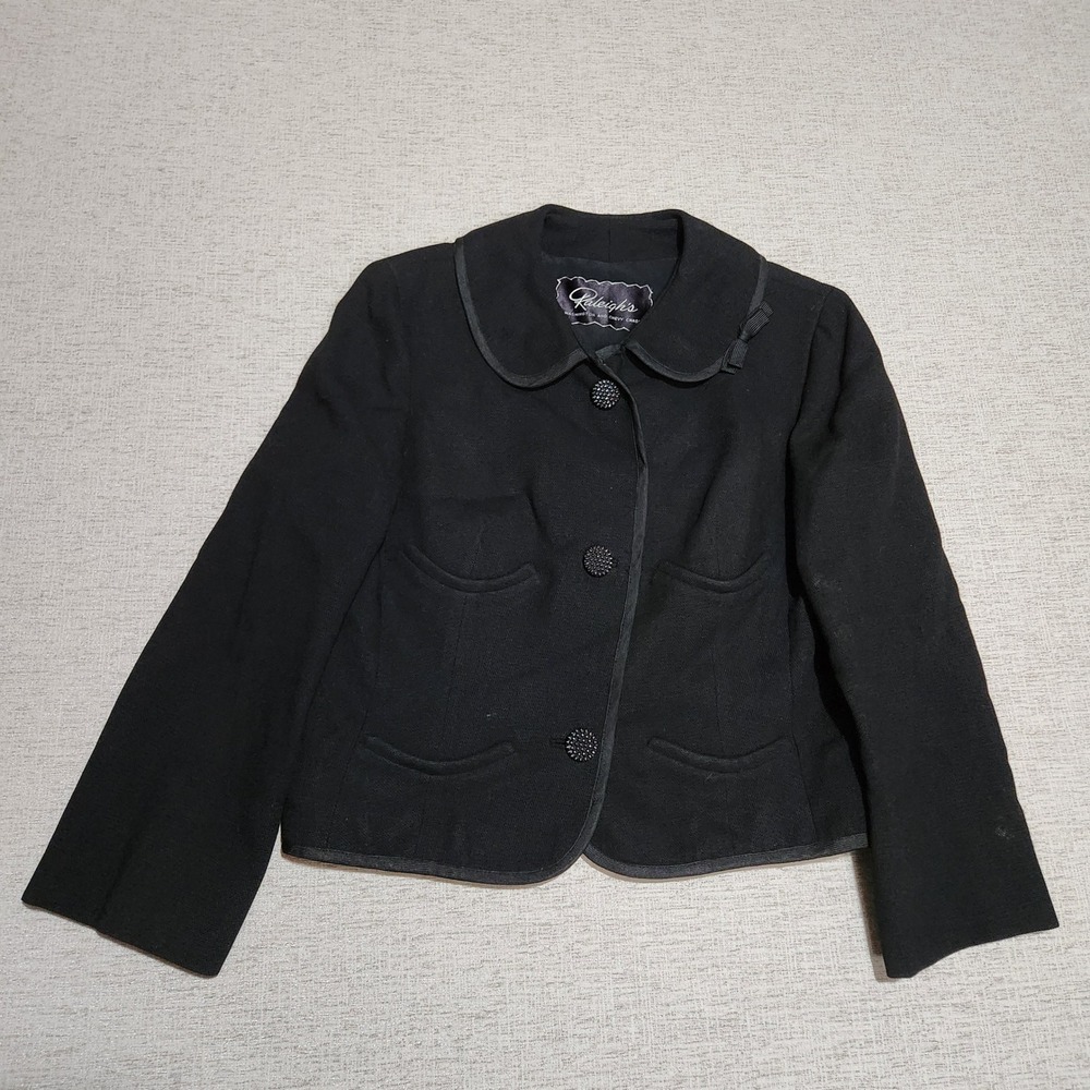 Raleighs Jacket Womens S Black Forstmann Wool Vintage 50s Cropped Peter Pan Bow